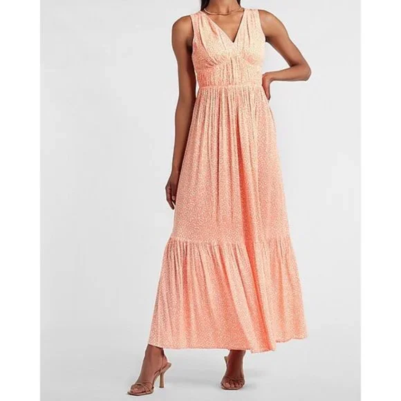 express orange and pink dress Strapless Floral Detail Maxi Dress Hot Pink Orange